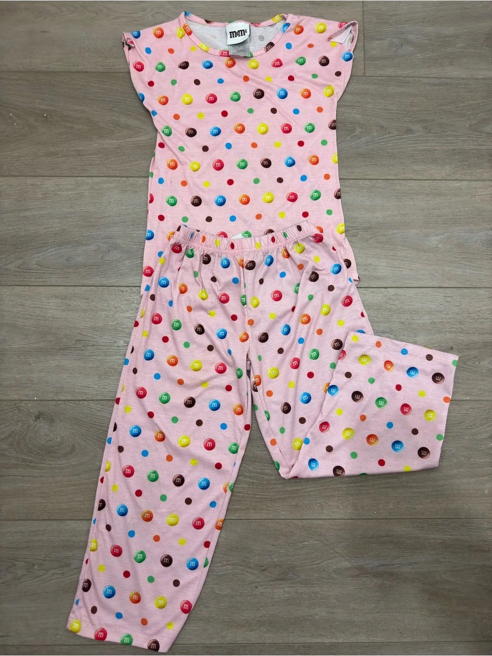 M&M'S Pink Pajama Set with Colorful Candy Dot Print